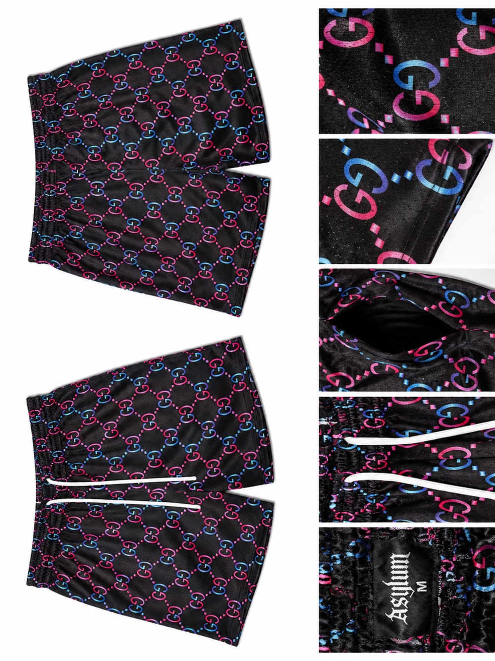 Asylum Monogram Mesh Shorts – Black / Pink / Blue – Size M